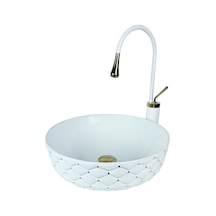 Kapitone 42 Cm Beyaz Altın Tezgah Üstü Çanak Lavabo Renkli