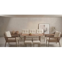 Olivia Metal Bahçe Balkon Teras Koltuk Takımı 3+1+1+ Masa +2 Adet Puf Krem