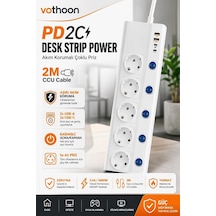 Kargo 5 Li Akım Korumalı Çoklu Priz 2 Metre Kablolu 3680w 16a 5 Anahtarlı 2usb-a 2 Usb-c Pd 20w Hızlı Ftr-28 Naj Belirtilmemiş