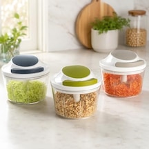 Paslanmaz 3 Bıçaklı İpli Rondo, Sebze Meyve Kuruyemiş İçin Taşınabilir Manuel Çekmeli Doğrayıcı, Hızlı Pratik Ve Ergonomik, Plastik, 700 Ml Yeşil