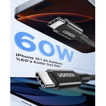 Usb-c 60w 3a Qc Pd Örgülü Hızlı Şarj Kablosu, 2 Metre, Beyaz, 35254