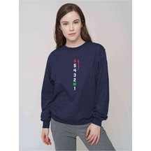 1N23456 Motor Ileri Baskılı Indigo Mavi Kadın Sweatshirt