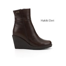 Gönderi(R) Gönderi R Kahverengi Fermuarlı Dolgu Topuklu Hakiki Deri Bot kahverengi