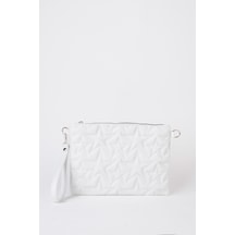 Vivaq Kadın Beyaz Yıldız Nakışlı Suni Deri Bilek Ve Zincir Askılı Portföy El Ve Clutch Çanta