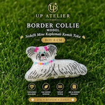 Sedefli Mine Kaplamalı Border Collie Kemik Toka 8cm Beyaz