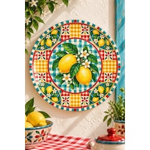 Dekoratif Duvar Tabağı Limonlu Retro Esintiler Dekorlu Seramik Tabak Kırmızı