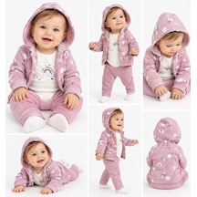 Veraura Lifestyle 0-9 Ay Unicornlu Kapşon Hırkalı Uzun Kol Bady Penye Bebek Takımı Mürdüm