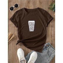 Uyguntarz Unisex Kahve Severlere Özel Tasarım Basklı Tshirt Kahverengi