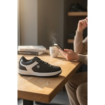 Enoch Erkek Günlük Spor Ayakkabı Kalın Tabanlı Sneaker Geometrik Logolu Ve Dikişli Model Siyah - Beyaz
