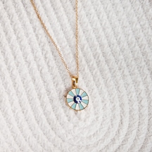 Lekka Design Kadın Çelik Takı Mavi Nazar Boncuklu Mineli Madalyon Kolye Altın