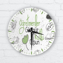 Kişiye Özel Cam Duvar Saati (Öğretmenler Günü Temalı - 30) Çok Renkli
