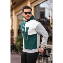 Erkek W Nakış İşlemeli Kapüşonlu Sweatshirt - Yeşil