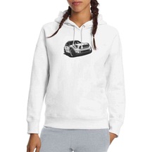 Mini Cooper Baskılı Beyaz Kadın Kapşonlu Sweatshirt (534811831)