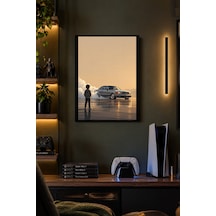 Gümüş Otomobil Ve Açık Ufuk Desenli Dekoratif Mdf Tablo, Çerçeve Görünümlü Ahşap Poster