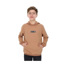 Toontoy Kids Toontoy Erkek Çocuk Relax Fit Kapüşonlu Cepli Hafif Düşük Omuz Baskılı Sweatshirt - 2 İplik Kahverengi