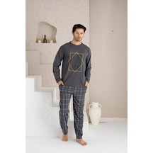 Qulat Erkek Ekose Desenli Uzun Kollu Sıfır Yaka Pijama Takımı Süper Rahatlık 001