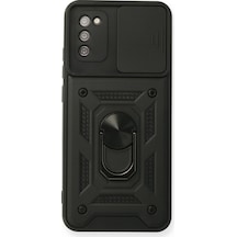 Samsung Uyumlu Galaxy A03s Kılıf Pars Lens Yüzüklü Silikon Siyah,