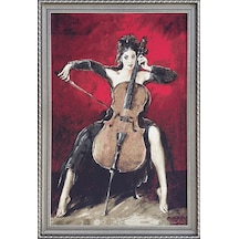 Figüratif Seri-05 Dokuma Goblen Kumaş-Cello Çalan Kız