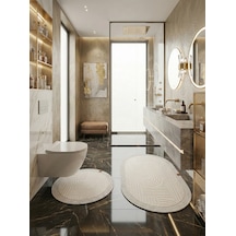 Melena Carpet Premium Kaymaz Taban Banyo Paspası Jüt Kenar Detaylı Oval Yuvarlak Set 100x60-60x60 Krem