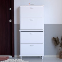 Modilayn Umay' 2 Li Kapı Önü 52 X 160 X 25,5 Cm Lik 4 Düşer Kapak 8 Göz Bölmeli Ayakkabılık Beyaz