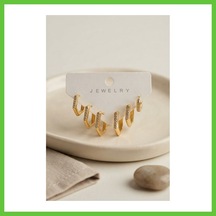 Bezos Gold Renk Zirkon Taşlı Pirinç Petek Model Kadın Küpe Seti Dmc