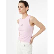 Koton Slim Fit Pamuklu Kedi Nakış Detaylı Bisiklet Yaka Atlet Pembe 5sak10744ek Gül