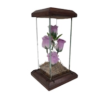 Ahşap Camlı Çiçek Biblo1 19 Cm