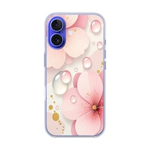 İphone 16 Uyumlu Damlalı Çiçekler Baskılı Silikon Kılıf Renkli