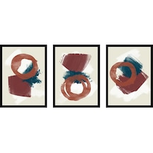Bordo Ve Mavi Soyut Üçlü Çerçeveli Mdf Tablo Seti-173858