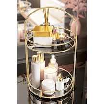 Banyo Düzenleyici 2 Katlı 40 Cm Gold Lüks Düzenleyici Organizer Banyo Rafı Şampuanlık Dekoratif Gold