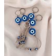 Nazar Boncuk Şeffaf Mavi Anahtarlık 5 Adet Kötü Göz Kovucu Ahşap Boncuklu Nazar Hand Made Hasır Nazarlı Anahtarlık 81818186