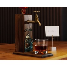 Bk Gift Kişiye Özel Kabartma İsimli Tarihli Pirates Ship Tasarımlı Musluklu Ceviz Ahşap Şarap Standı-11, Viski Çeşmesi, Babaya Hediye, İçecek Dispense