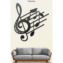 Sol Anahtarı Ve Notalar Metal Duvar Tablosu - Metal Duvar Sanatı - Siyah - 65 X 75 Cm
