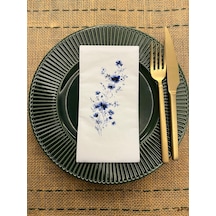 Mavi Çiçekler Blue Flowers Baskılı Sunum Peçetesi Beyaz 16 Adet