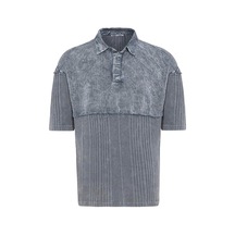 Vamos Yıkamalı Triko Oversize Polo Yaka Tişört V70-53 Gri