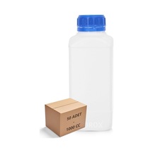 Borox Plastik Kare Şişe Mavi Kilit Kapaklı Sızdırmaz Numune Şişesi 50 x 1 L