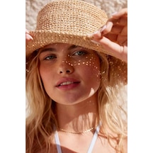 Külah Kadın Hasır Bucket Şapka Naturel Ayarlanabilir Kova Plaj Şapkası Bej - Standart Bej