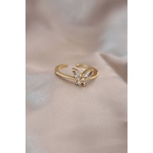 Ayarlamalı Altın Renk Metal Zirkon Taş Ve Kristal Taşlı Kelebek Model Yüzük Çok Renkli