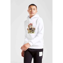Tshirthane Kedicik Ve Baykuş Fotoğraf Makinesi Baskılı Unisex Çocuk Sweat Beyaz