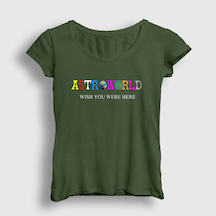 Presmono Kadın Astroworld V4 Travis Scott T-shirt Haki