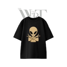 Thewert Grey Alien 1 Tasarım Baskılı Ünisex Siyah Oversize T-shirt
