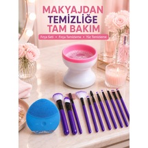3 Lü Makyaj Ve Yüz Bakım Seti 12 Parça Makyaj Fırça Seti Fırça Yıkama Cihazı Ve Silikon Yüz Temizleme Cihazı - Lisinya