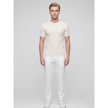 Plus Scorpion Erkek Bisiklet Yaka Kısa Kollu Triko Tişört Slim Fit Modern Kesim Yazlık T-shirt Bej