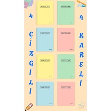 Pastel Renk A4 72 Yaprak 4 Kareli + 4 Çizgili Defter Seti