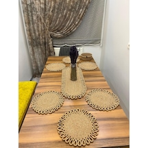Senza Atelier 8 Parça Jüt Supla Seti - Oval Runner Ve Ekmek Sepeti Dahil Hasır Sofra Takımı