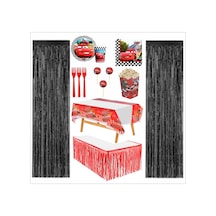 Cars, Arabalar , Şimşek Mcqueen Tabak, Bardak, Mısır Kutusu, Peçete, Çatal, Kürdan, Fon Perde, Masa Örtüsü, Masa Eteği