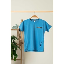 Cebi Fermuar Detaylı Erkek Çocuk T-shirt - Mavi