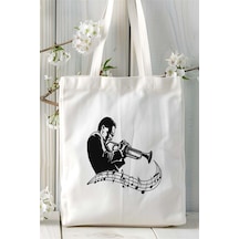 Art Hediye Jazz Baskılı Bez Çanta Kişiye Özel Model 4 Çok Renkli