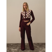 Xint Bordo Pamuk Dokulu Oversize Pantolon 201210
