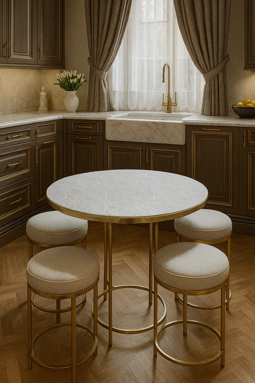 Rona Home Yuvarlak Orta Sehpa Masa Örtüsü Hasır Lüks Pvc Silinebilir, Çiçek Desenli, Şeffaf Bej Krem